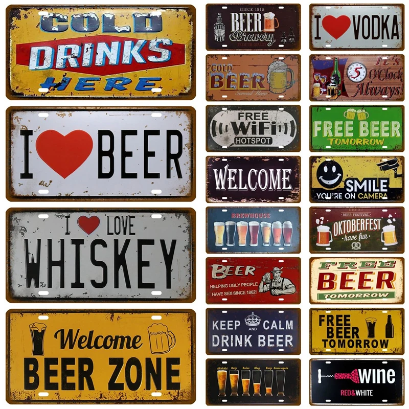 Zone Cold Beer Welcome Beer Metal Sign Front Door Bar Pub Cafe Wall Decor Retro Tin Sign Crafts Decor Car Plate License Plaques