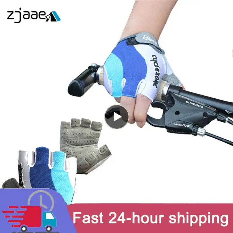 

Bicycle gel anti-skid shock-absorbing Gloves Blue and white half finger gloves mountain bike supplies outdoor cycling sports equ