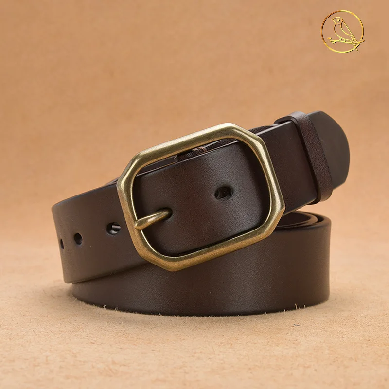 

New Men's Belt Genuine Leather Without Interlayer First Layer Cowhide Casual Pin Buckle Retro Cowhide Belt Korean Jeans Belt