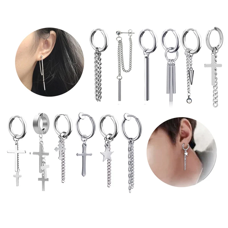 

1pcs 100% Stainless steel Tassel Stud Earrings for Women and men Fashion Earring Punk Rock Style Korean Earrings Jewelry
