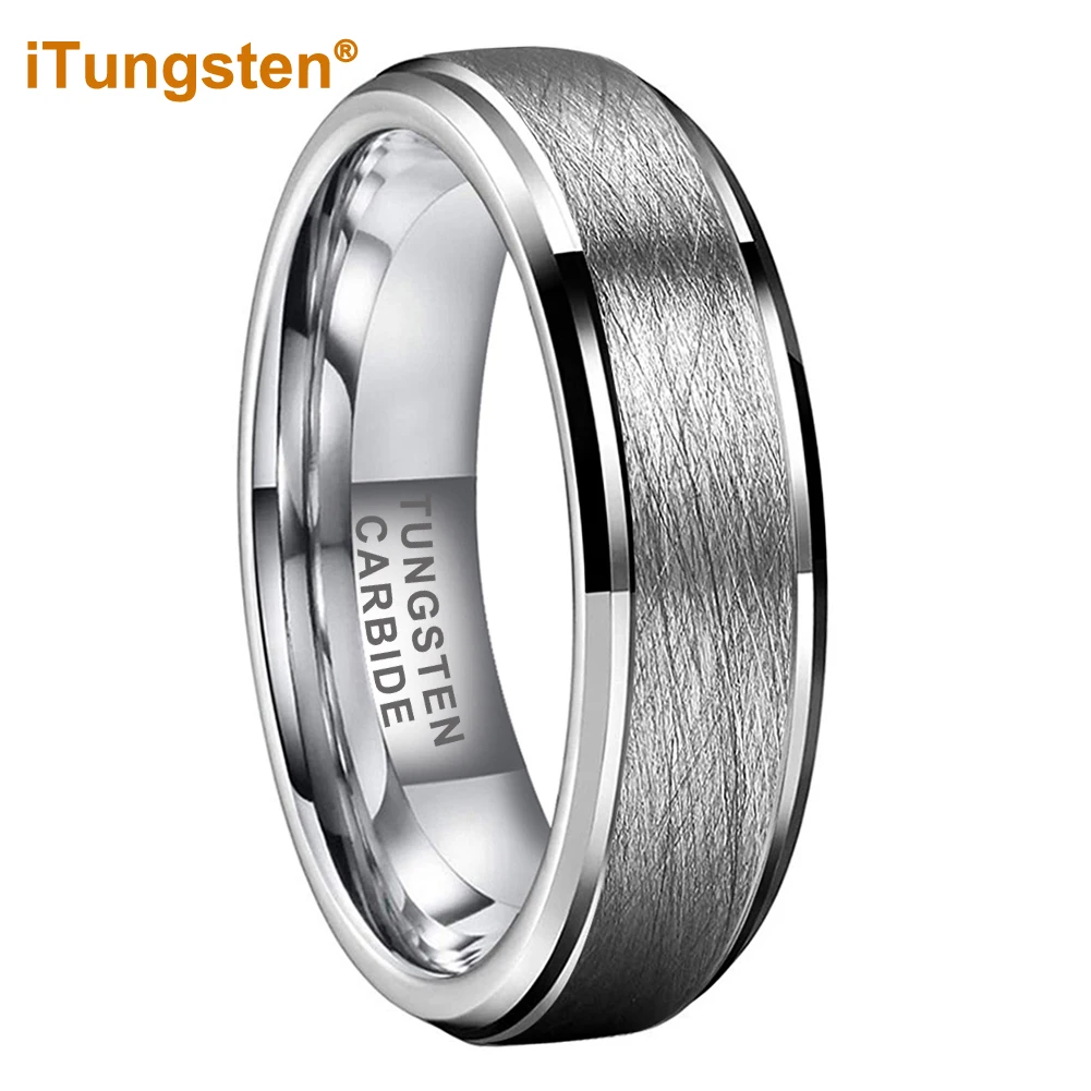 

iTungsten 6mm 8mm Tungsten Carbide Finger Ring for Men Women Engagement Wedding Band Fashion Jewelry Stepped Beveled Comfort Fit