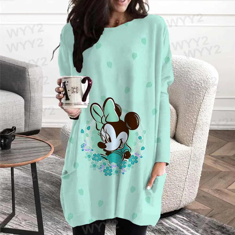 Autumn And Winter Lengthened Tops Printed Loose Casual Female Round Neck Elegant Knitted Pullover Fashion Full With Tops