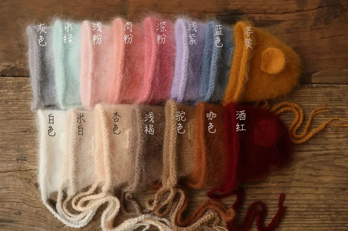 Шерстяная шапка для новорожденных реквизит фотосъемки вязаная с медведем