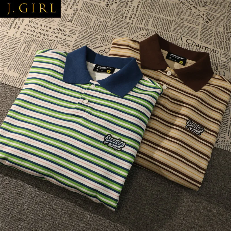 

Hoodies Women Sweet All-match Button Loose Turn-down Collar Striped Sweatshirts Teens Retro Vintage Streetwear Chic Tops Ulzzang