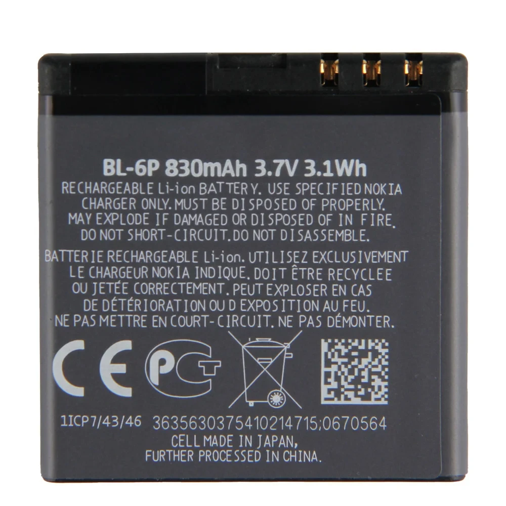 100% новый оригинальный аккумулятор BL-6P BL6P 830 мАч для Nokia 6500C 6500 Classic 7900 Prism 7900P Batteria