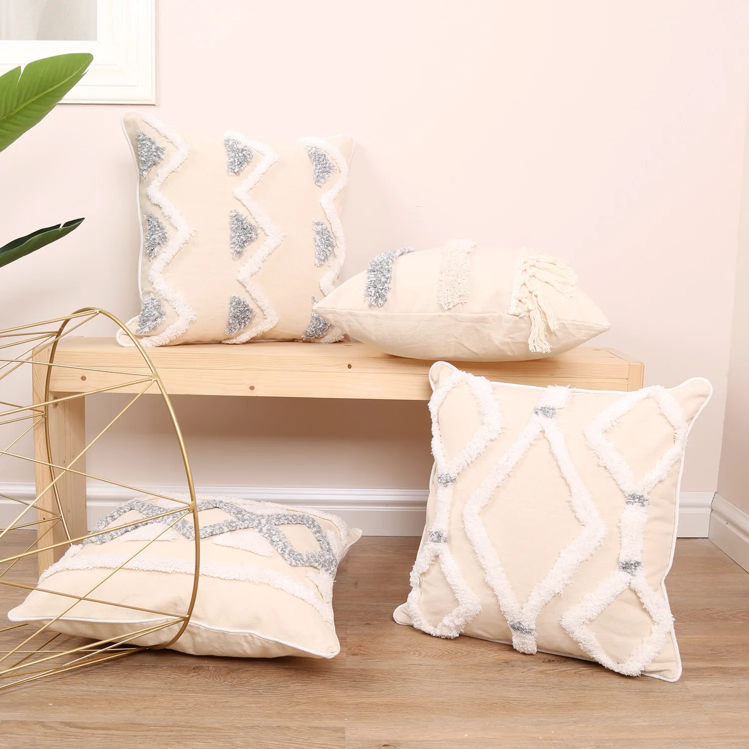 

Bohemian Geometric Tufted Cushion Cover Cotton Canvas Pillow Covers Decorative Home Bay Window Decorative Pillowcases for Sofa