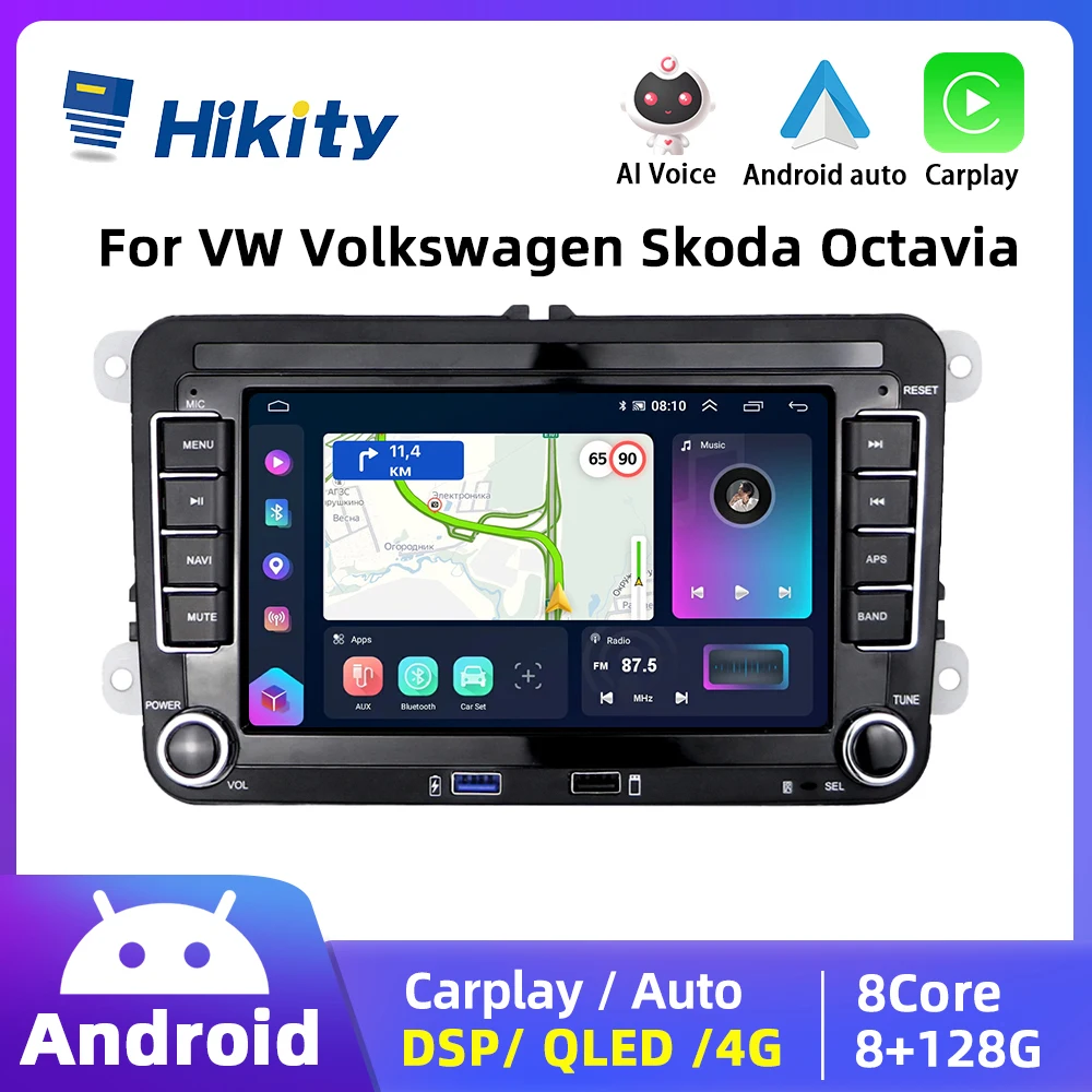 Hikity 2 Din Android Car radio Carplay For VW Volkswagen Golf Skoda Octavia Passat Polo Tiguan SEAT leon GPS Multimedia Player