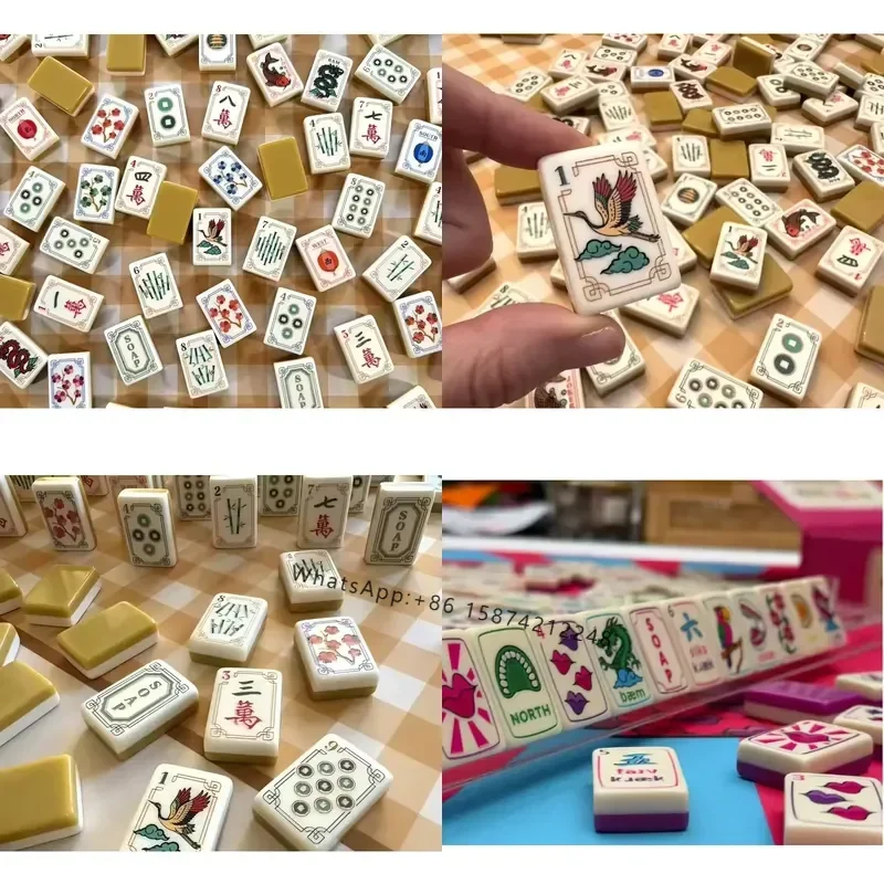 Фото Набор плиток для американского маджонга Sunday Mahjong, 2 слоя, цвета: Баттерскотч, Утренняя Куркума, Сливовое Золото, с гравировкой, из крупной смолы №1