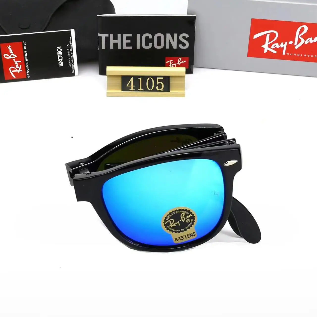 Rayban 54 мм Стеклянные линзы 4105 Солнцезащитные очки в складной оправе Зеркальные