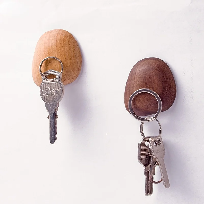 

Seamless Walnut Wood Magnetic Holder for Organizing Keys and Small Metal Items, Magnet Holder with Adhesive for Wall Decoration