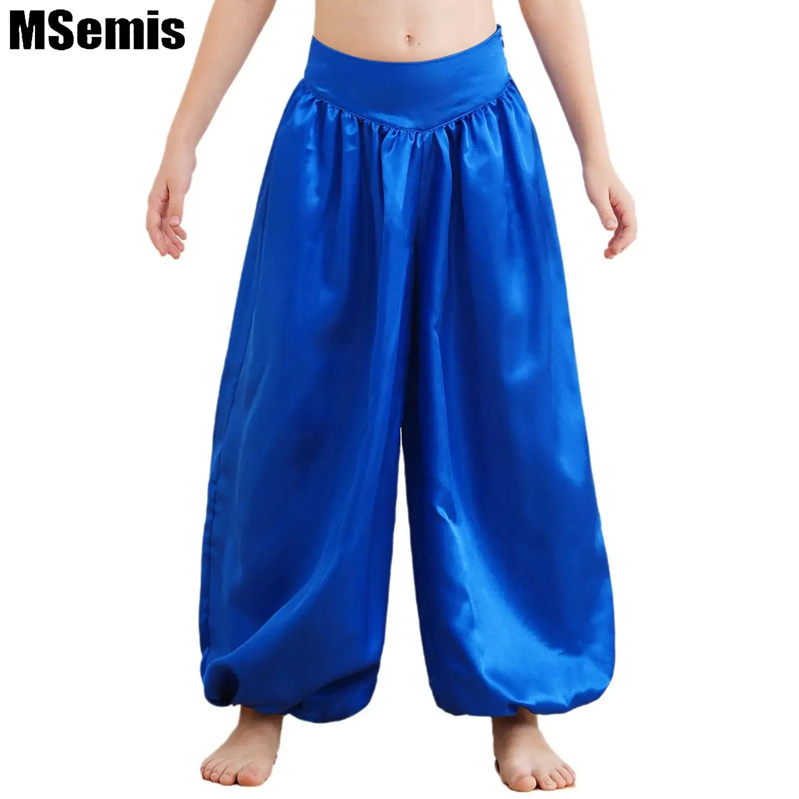 Детские атласные брюки для живота девочек широкие шаровары с невидимой молнией