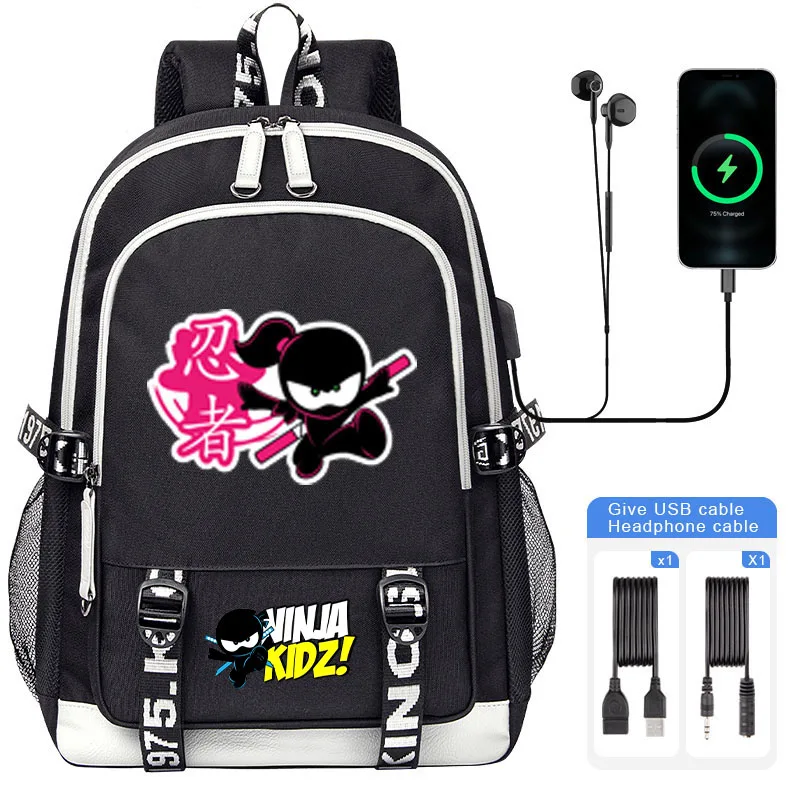 

Студенческий рюкзак для мальчиков и девочек, детский мультяшный рюкзак ниндзя с USB-разъемом для учебников для студентов и подростков, вместительный рюкзак для ноутбука с USB