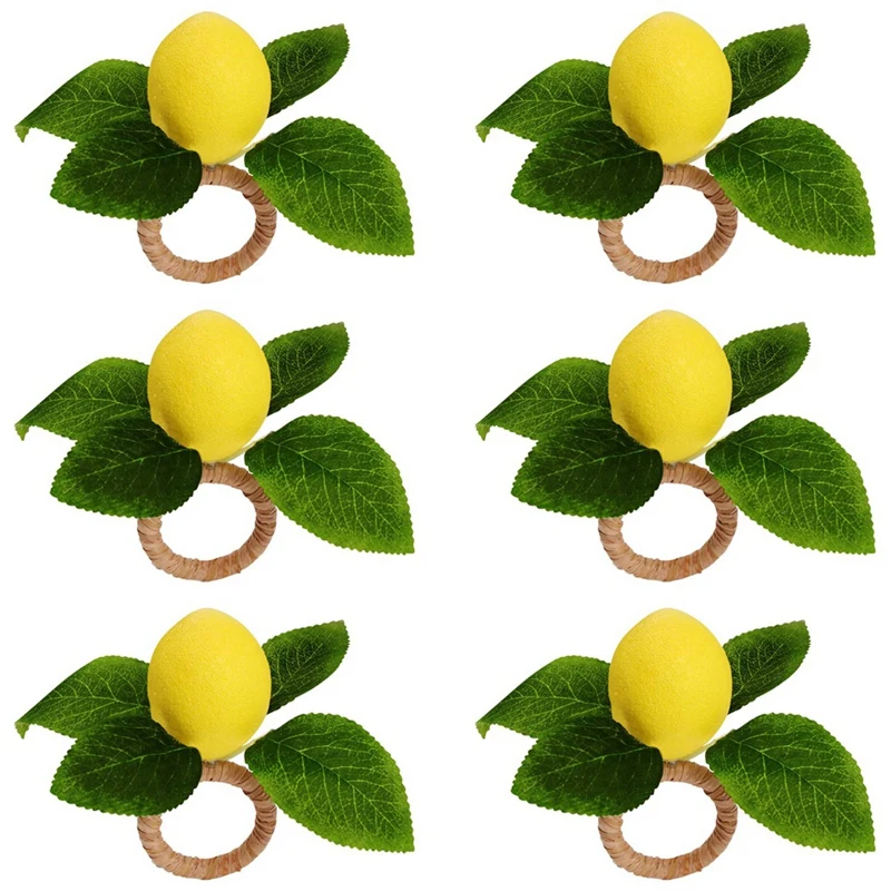 

Набор из 6 колец для салфеток с лимоном, кольцо-держатель для салфеток из искусственного лимона в летний фермерский венец, украшение для обеденного стола, банкета, свадьбы