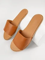 faux leather almond toe slide sandals