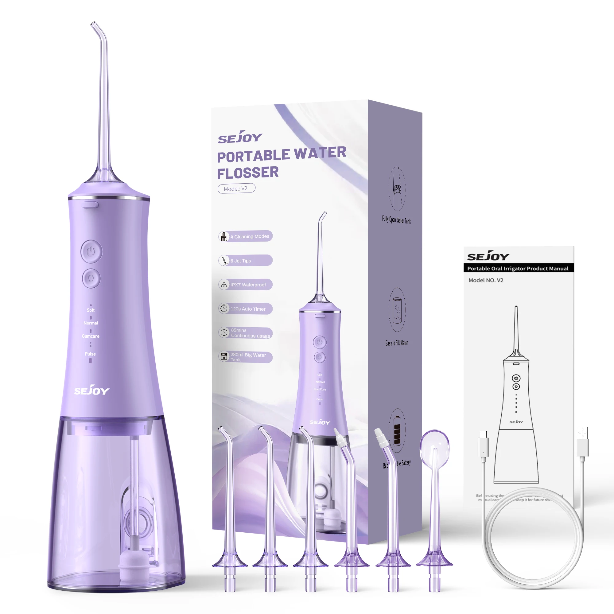 Портативный зубной Флоссер Sejoy 280 мл 6 насадок 4 режима