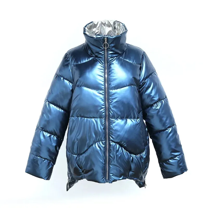 2023 New Women's Winter Jacket Glossy Parka Stand Callor Down Cotton Jacket Warm Casual Cotton Padded Parkas Snow Wear Coat