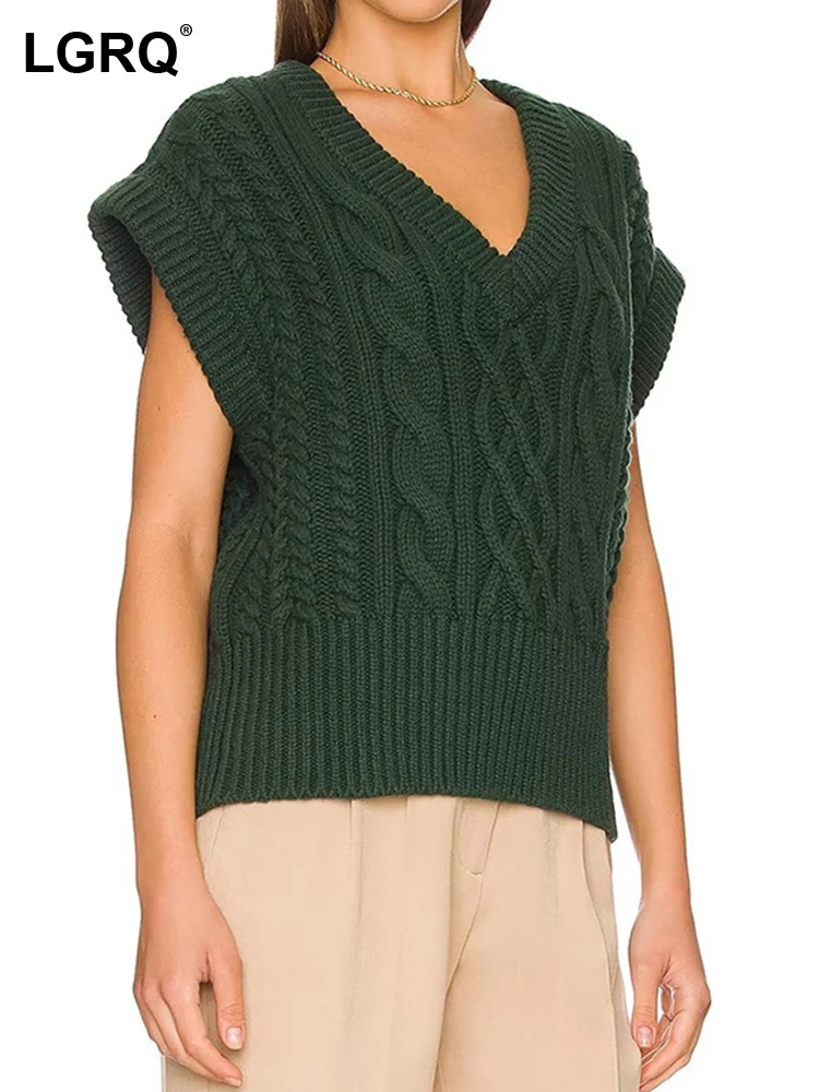 

Женский вязаный свитер без рукавов LGRQ, свободный Однотонный свитер составного кроя с V-образным вырезом, весна 2023