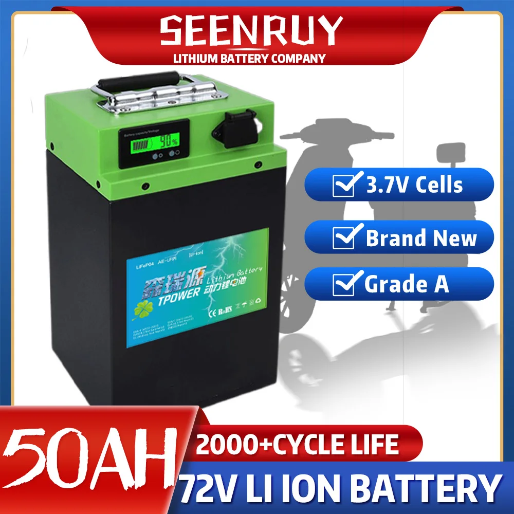 

SEENRUY 72V 60Ah With BMS Can Add BLuetooth 25Ah 50Ah 55Ah For Motorcycle Forklift Crane truck With 84V Charger