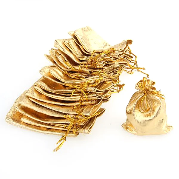 

50 Pcs Sheer Gift Bags Jewelry Pouches Drawstring Favor Gold Silver Cloth Bride