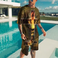 summer mens activewear oversized t shirt set beach style 3d print 2 piece trend shorts t shirt casual top vintage outfit