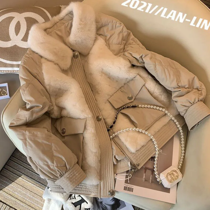 Parkas Women's Plus Size Short Fur Coats 2022 Winter New Fashion Faux Fur Rabbit Splicing Thickening Casual Warm Jackets Woman