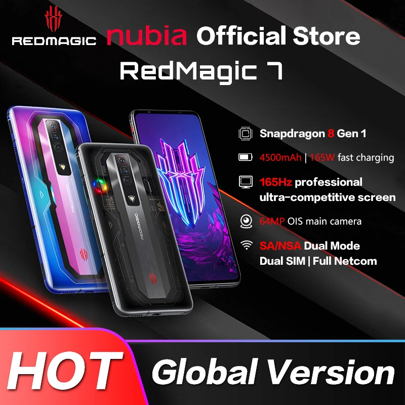 Original Global Version REDMAGIC 7 5G phone RedMagic 7 Gaming MobilePhone 6.8 Inch 165Hz AMOLED Snapdragon 8 Gen 1 Octa Core NFC