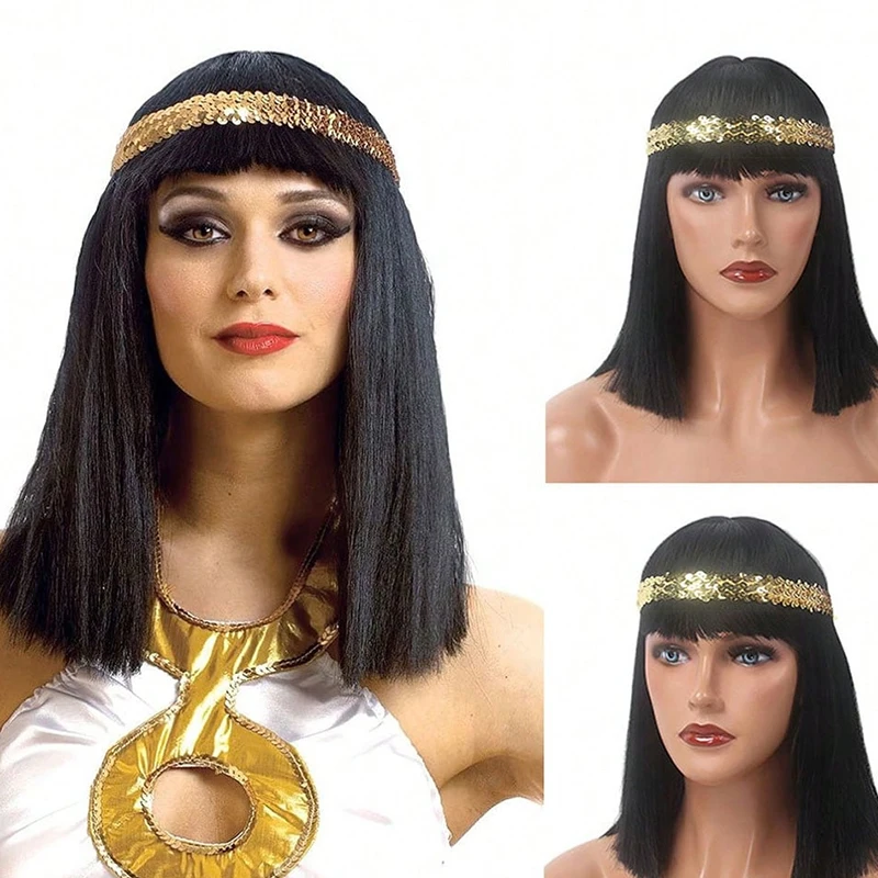 Парики синтетические короткие прямые черные с челкой 14 дюймов