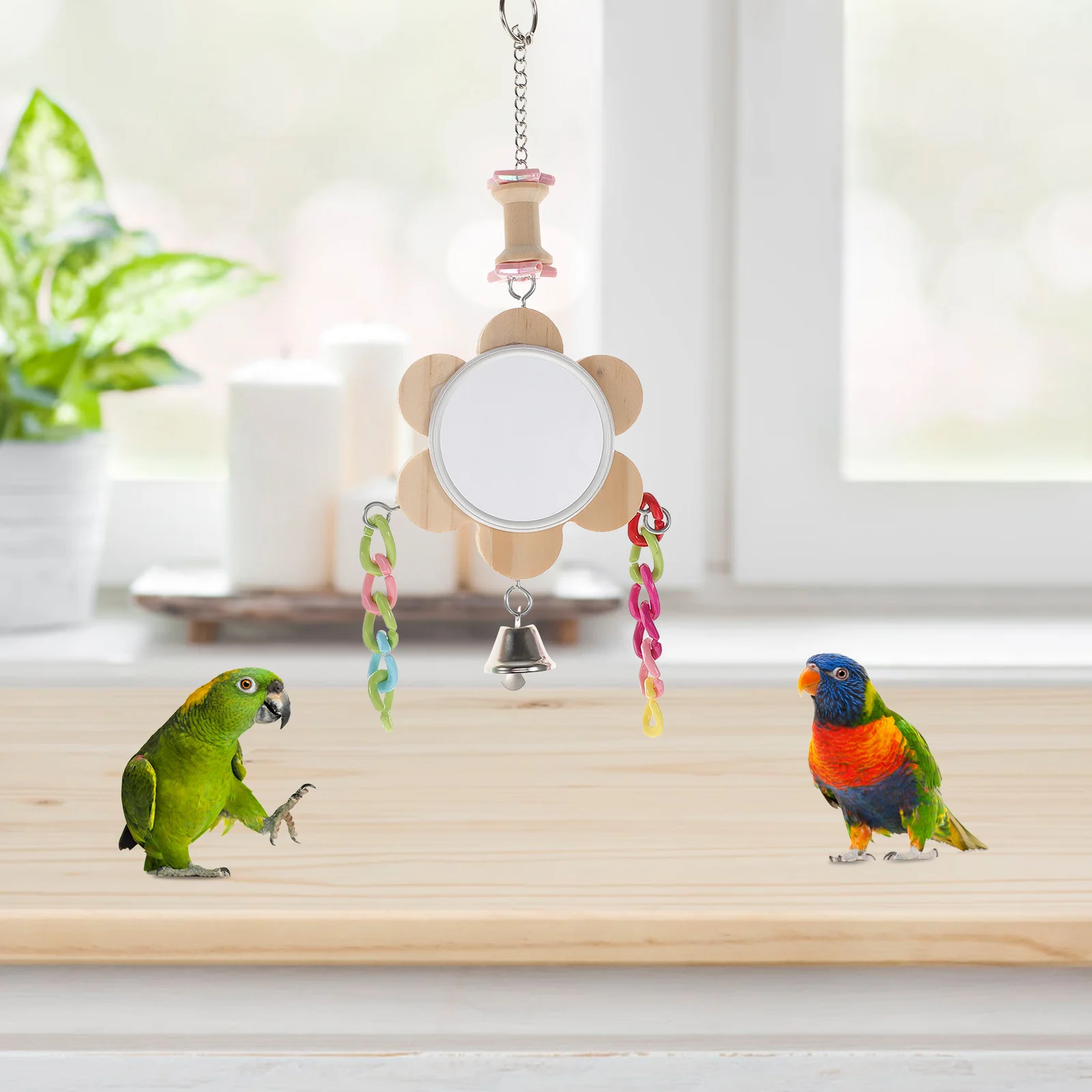 

Bird Mirror Swing Hanging Pet Toys Chewing Parrots Toy Cage Birds Parrot Perches Perch Climbing Cockatiel Hammock Wooden Budgie