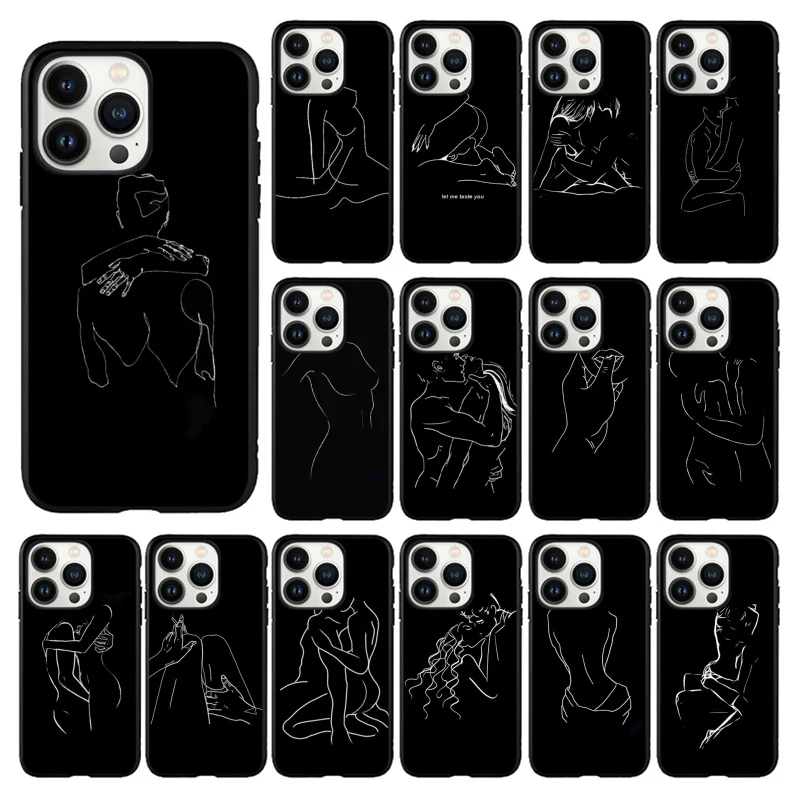 

Black Love Line Art Drawing Phone Case For iphone 13 12 11 Pro Max Case For iphone 13 Pro XS MAX X XR SE2 8 7 Plus case