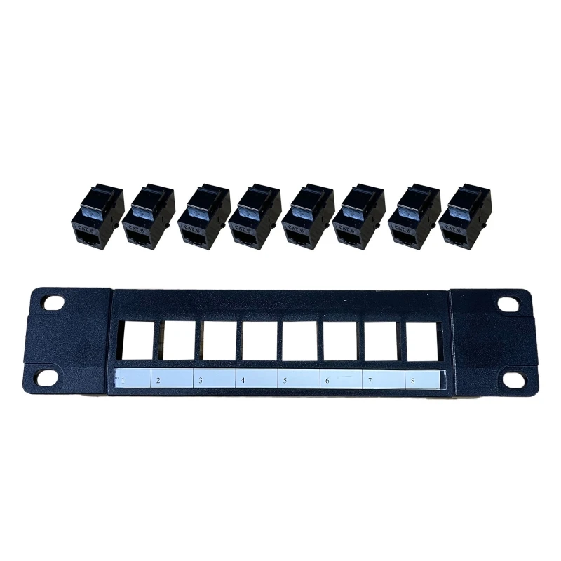 8 Port Straight-through CAT6 Patch Panel RJ45 Network Cable Adapter Keystone Jack Ethernet Distribution Frame UTP 19in