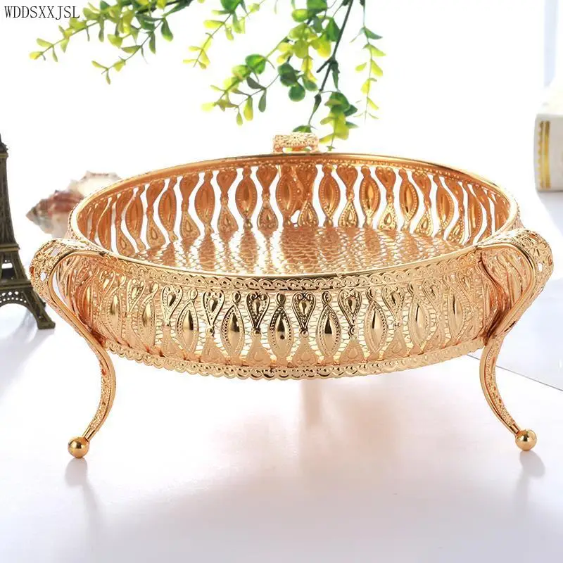WDDSXXJSL European-style golden fruit plate home decor multi-functional metal desktop storage tray ornaments jewelry |