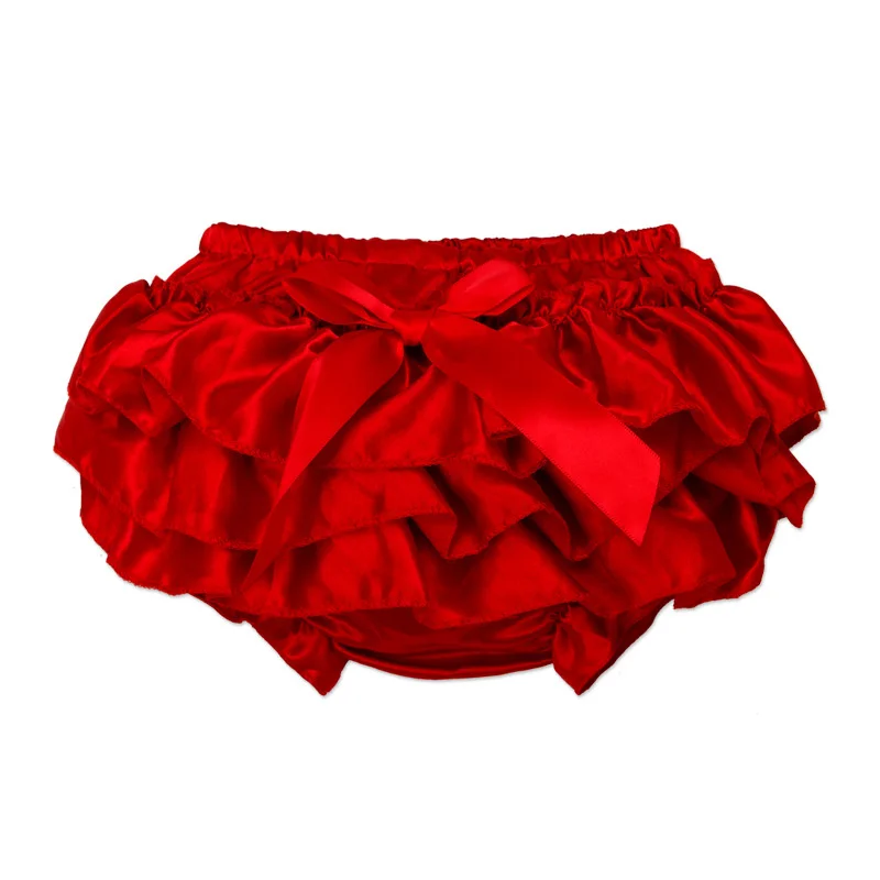 Baby Kids Girls Satin Ruffle PP Shorts Lace Bowknot Girls Bloomers Shorts Infant Solid Color Fashion Summer Short Panties