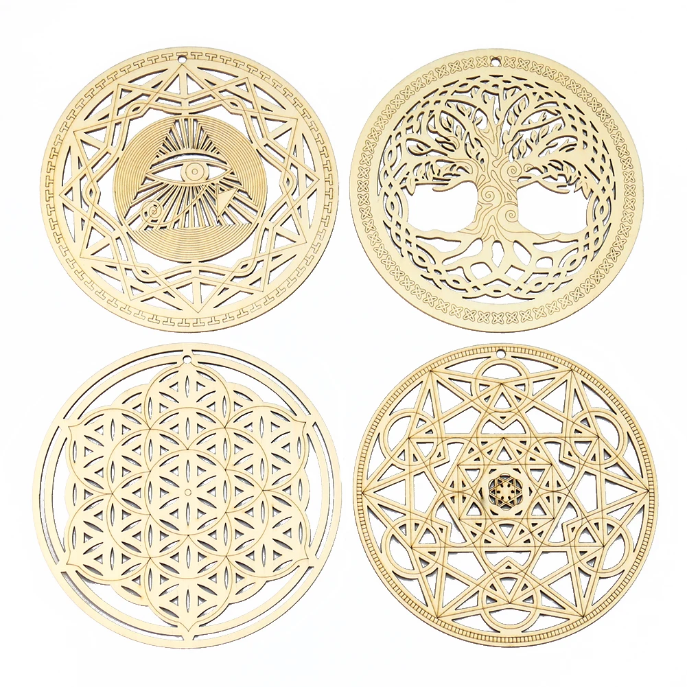 1PC All-seeing Eye Tree of Life Symbol Wooden Hollow Heat Insulation Coaster Furniture Desktop Wall Decoration Crafts