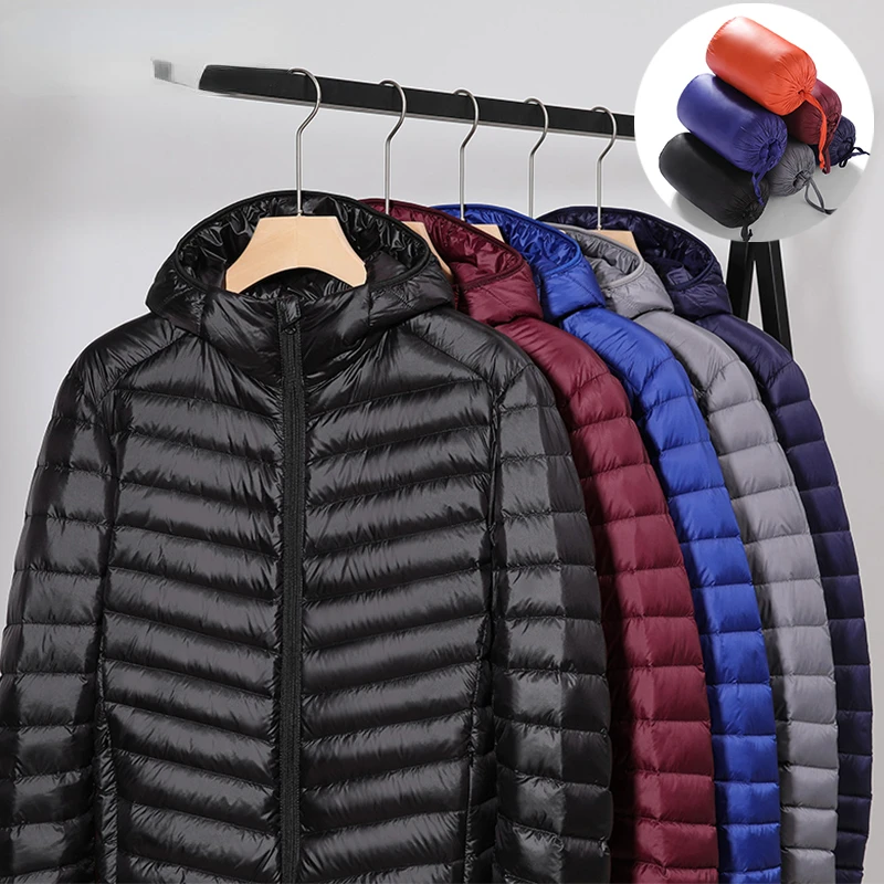 

2022NEW 2021 Winter New Light Packable Down Jacket Men Autumn Fashion Slim Hooded Jacket Coat Plus Size Casual Brand Down Jacket