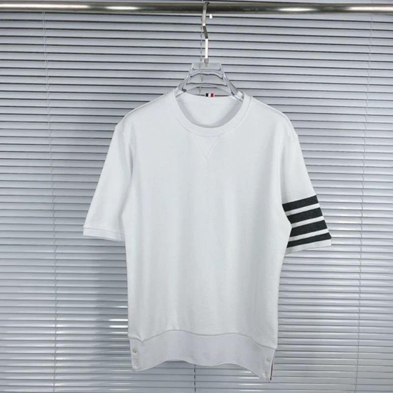 

TB T-shirts Luxury Brand Classic Waffle Four Bar Striped T-shirt Summer Short Sleeve High Quality Leisure Men Causal T Shirts