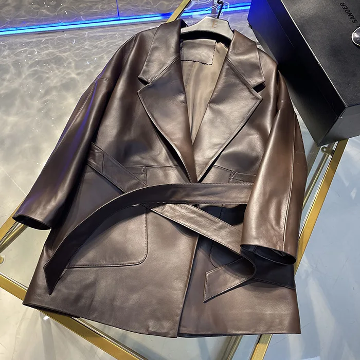 2023 Spring Chic Women's High Quality Brand New Designer Sheepskin Genuine Leather Belt Blazers Jackets C545