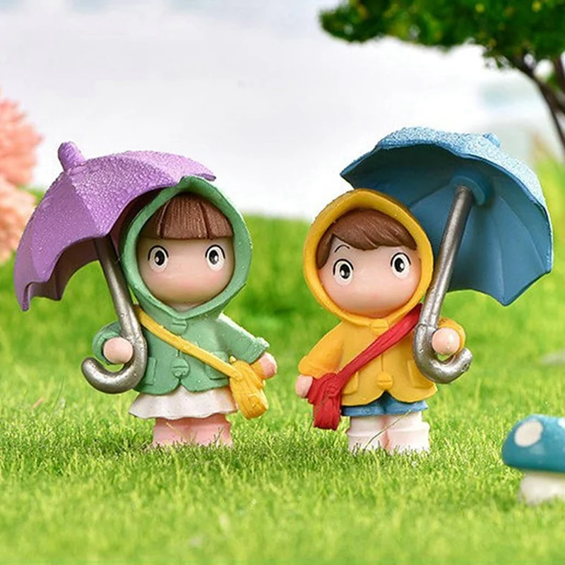 Симпатичные фигурки девушек-зонтиков мини-пейзажная фигурка на подоконнике