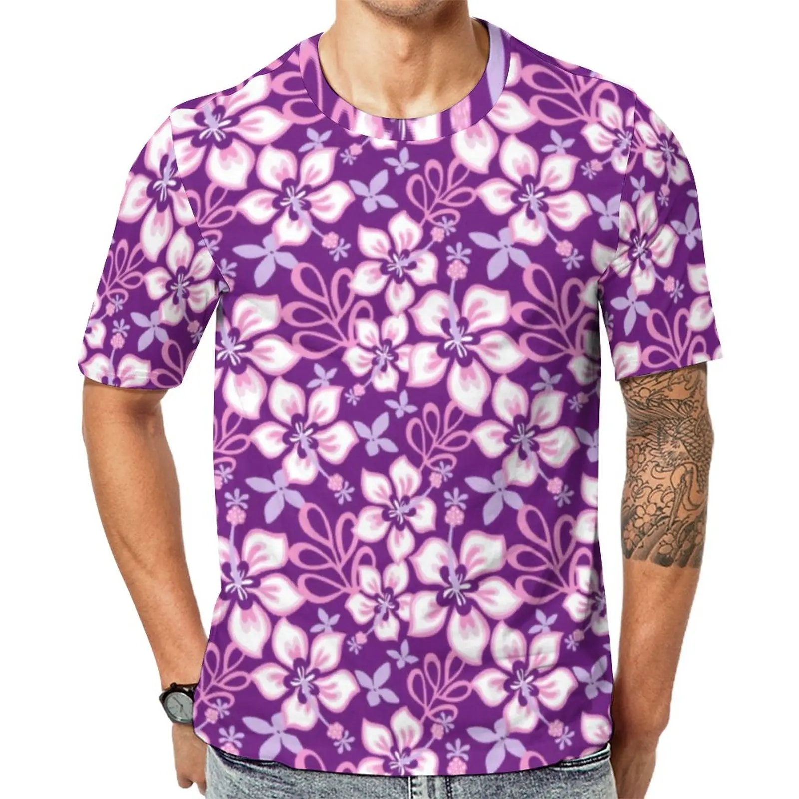 

Tropical Flower T Shirt Man Hawaiian Print Kawaii T Shirts Beach Trendy Tees Short Sleeve Graphic Oversized Clothing