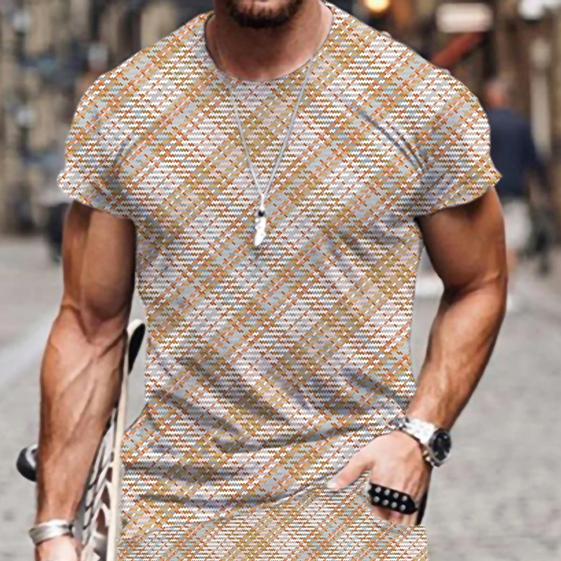 

Мужская футболка в клетку и полоску, Повседневная футболка в стиле Харадзюку с короткими рукавами и 3D-принтом, лето 2022