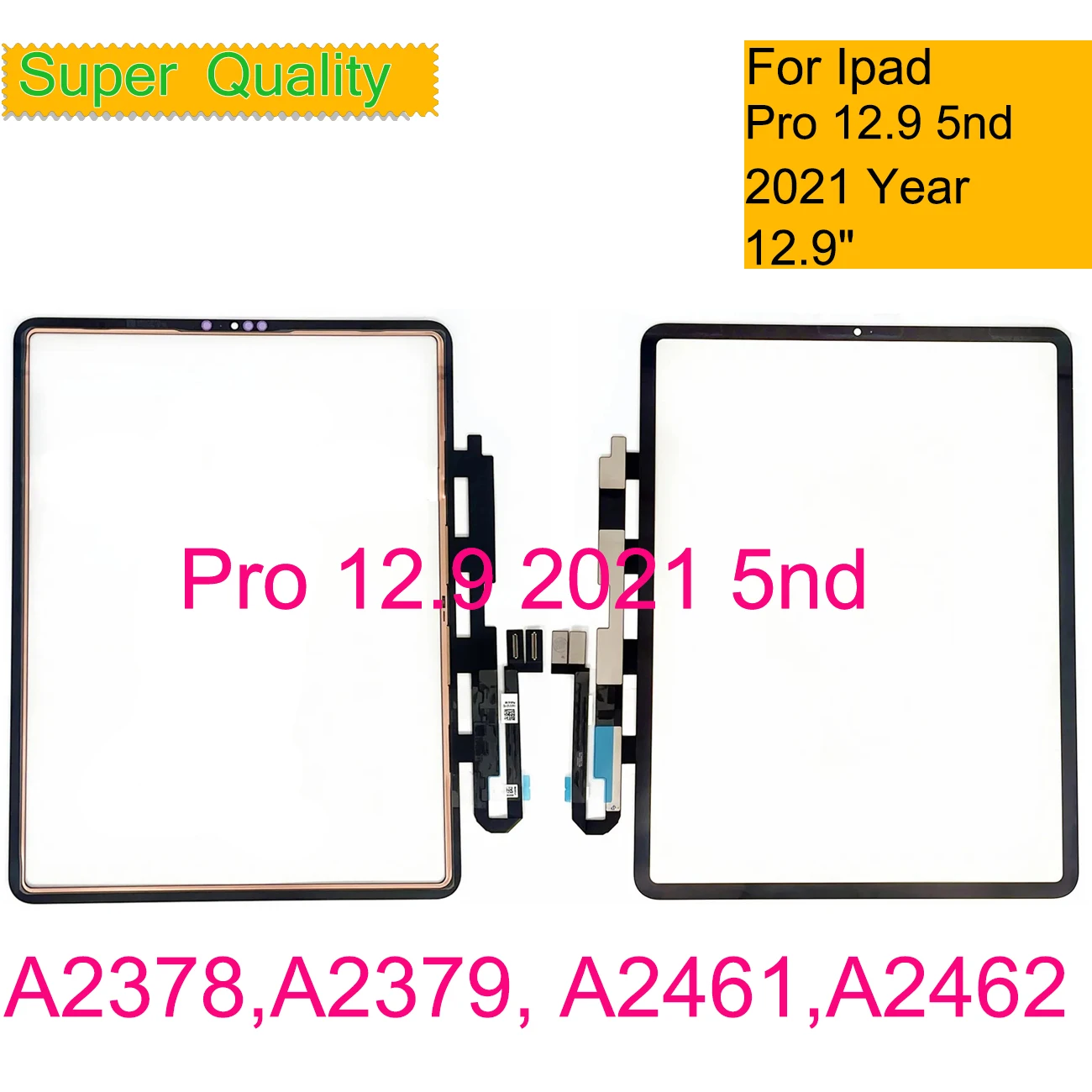 Фото 5 шт./лот для iPad Pro 12,9 2021, 5-й 5-й сенсорный экран, дигитайзер, панель, датчик, переднее ЖК-стекло с OCA A2378 A2379 A2461 №1