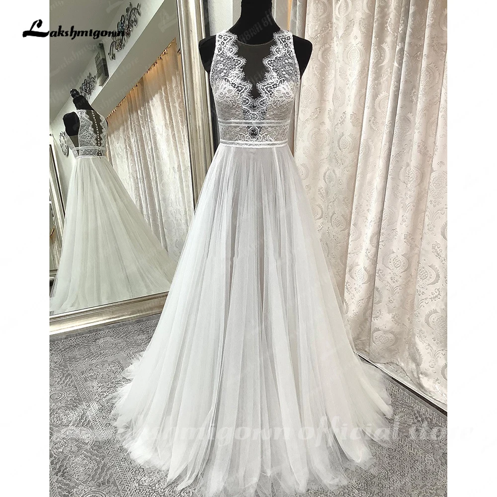 

Lakshmigown пляжный трапециевидный кружевной лиф из тюля свадебное платье со шлейфом с открытой спиной 2023 свадебные платья женские платья для не...