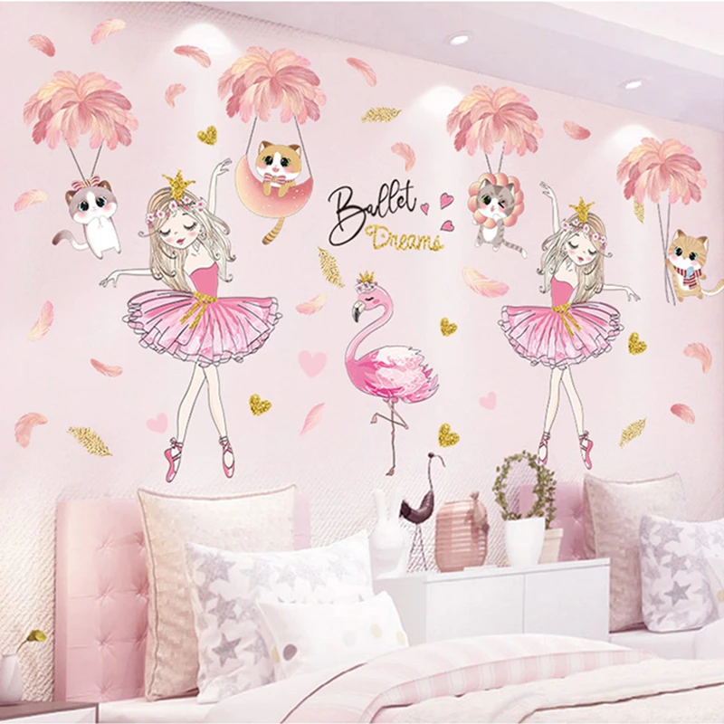 

Cats Feathers Wall Stickers DIY Girl Animals Wall Decals for Kids Room Baby Bedroom Kindergarten Nursery Home Decoration