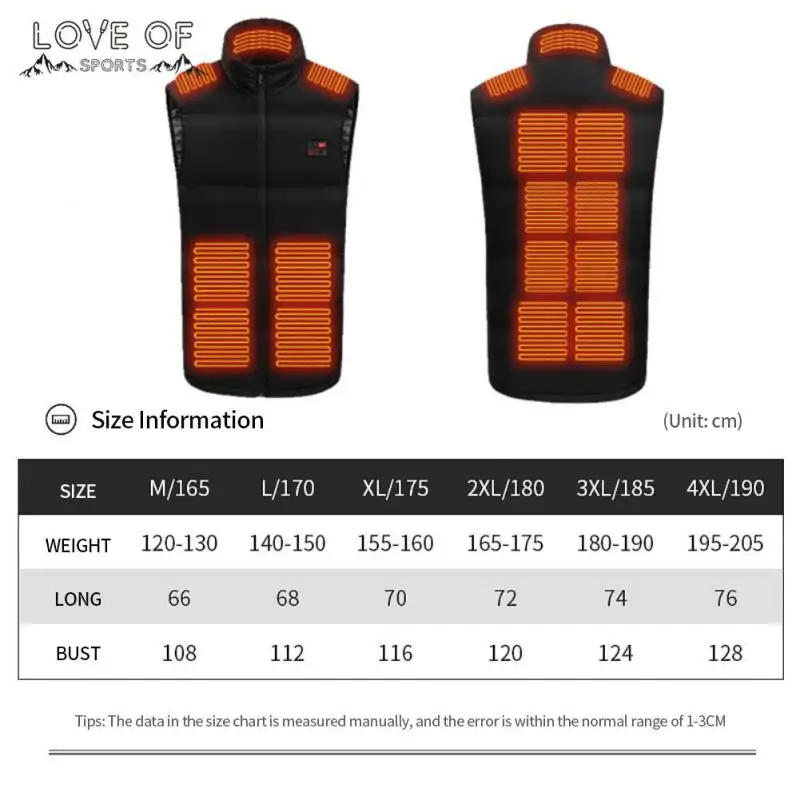 

15 Areas Heated Vest USB Men Winter Electrically Heated Thermal Waistcoat for Hunting Hiking Camping Warm Hunting