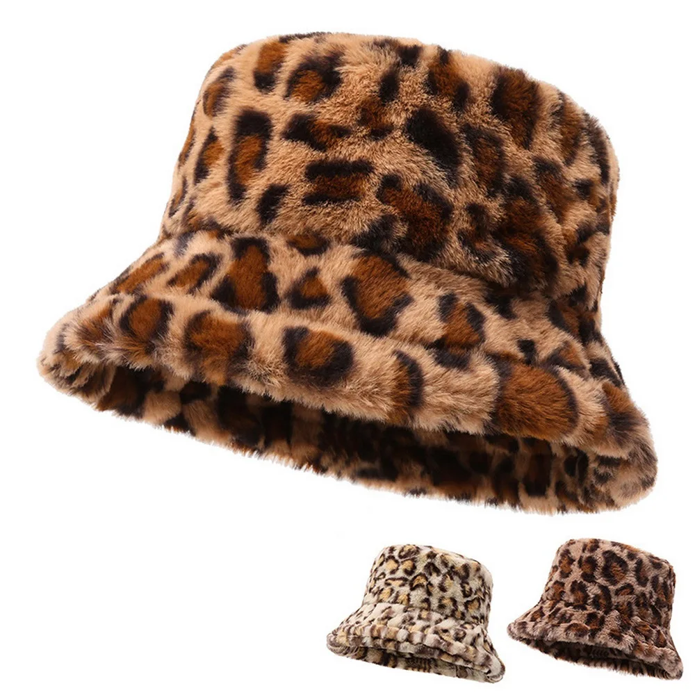 

Осенне-зимние женские шляпы-ведра с леопардовым узором, плюшевые 58 см, плоские сохраняющие тепло, уличные женские кепки, 2023, новая мода YF0183