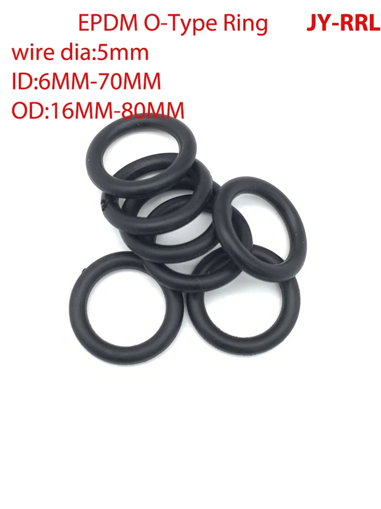 

10Pcs O-Type Ring Seal Gasket Thickness CS 5mm ID 6~70mm OD 16~80mm EPDM Rubber Insulated Waterproof Washer Round Shape Nontoxic