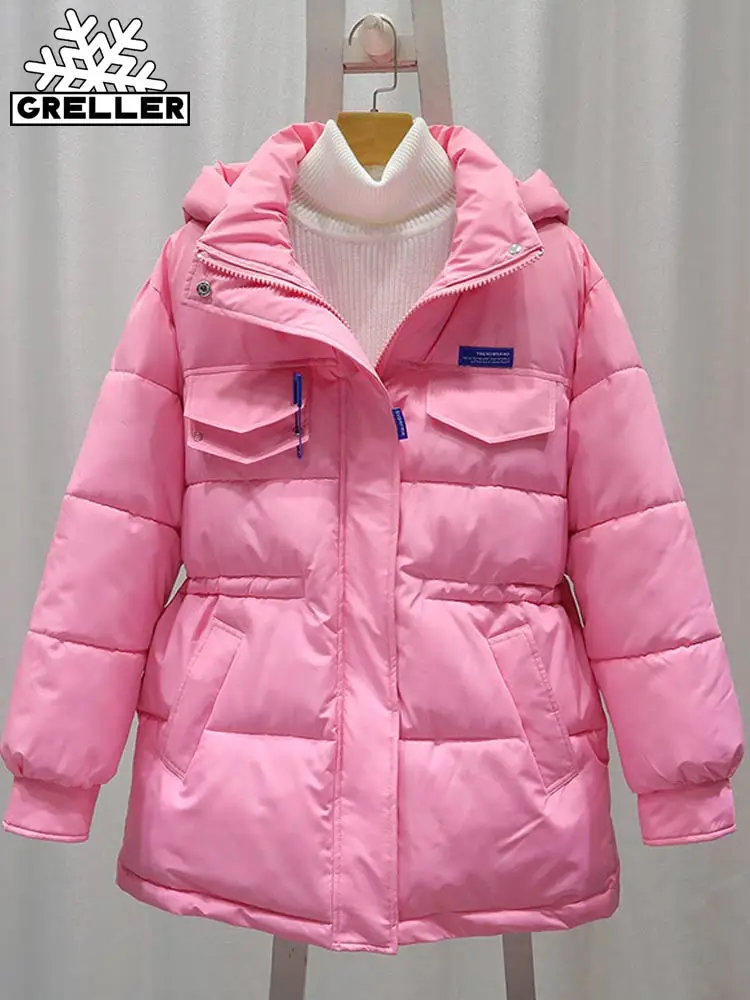 GRELLER 2022 Women's Winter Oversize Jacket Coat Fashion Hooded Loose Parka Mujer Down Cotton Padded Winter Coats Clothes Female