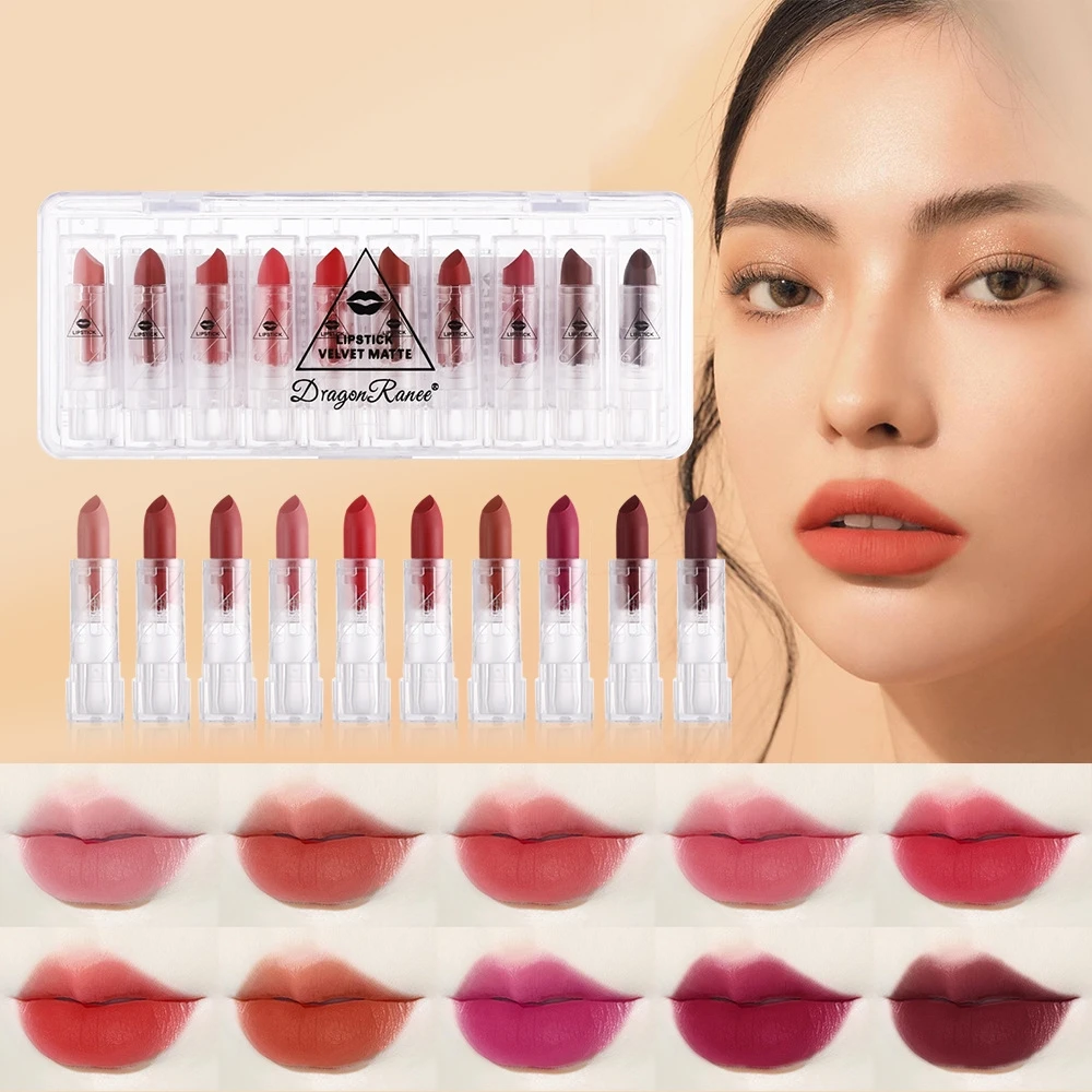 

10Pcs Mini Smple Size Matte Lipstick Set Sexy Waterproof Long Lasting Contour Beauty Lip Stick Cosmetic Gift Box Nude Lipstick