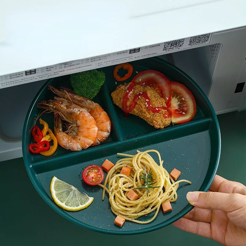

Compartment Plate For Food Round Plastic Dinner Plate Serving Dishes Cake Salad Kitchen dishes and plates sets