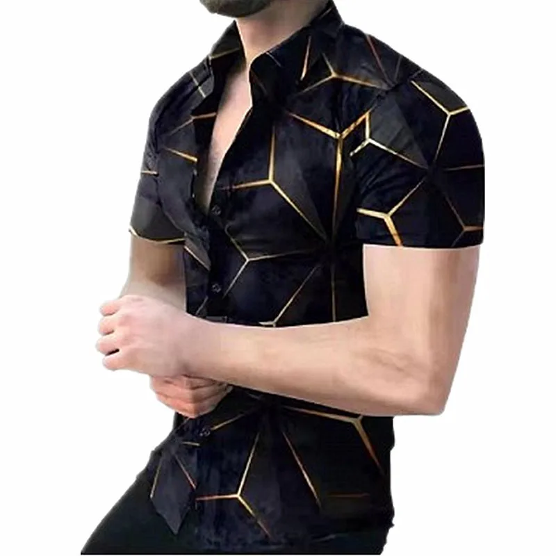 

Рубашка мужская с цифровым принтом, гавайская сорочка с коротким рукавом, отложным воротником, дышащая свободная сорочка, лето 2022