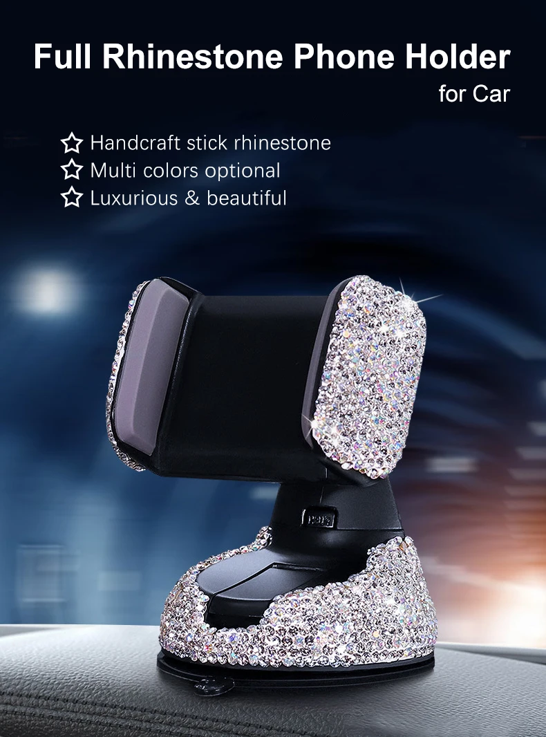 

Rhinestone Bling Car Cell Phone Holder Women Diamond Crystal Mount Universal Fit Mobile Holder Interior Car Accessories for Gir